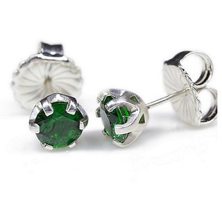                       CEYLONMINE - Natural Green emerald stud earrings silver plated earrings for girls                                              