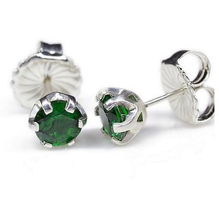 CEYLONMINE - Natural Green emerald stud earrings silver plated earrings for girls CEYLONMINE - Natural Green emerald stud earrings silver plated earrings for girls