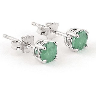                       CEYLONMINE- Natural Green Emerald/Panna  Sutd Earring Precious Stone Emerald Silver Plated Earrings for Girls                                              