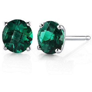                       CEYLONMINE- Certified Green Emerald Stud Earrings Silver Plated For Girls & Women                                              