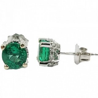 CEYLONMINE- Unheated Green Emerald Stone Stud Earring Certified Stone Panna Silver Plated Earrings For Women CEYLONMINE- Unheated Green Emerald Stone Stud Earring Certified Stone Panna Silver Plated Earrings For Women