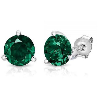 CEYLONMINE- Certified Stone Green Emerald Silver Plated Stud Earring Stylish Panna Earrings For Girls CEYLONMINE- Certified Stone Green Emerald Silver Plated Stud Earring Stylish Panna Earrings For Girls