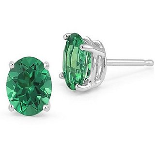 CEYLONMINE- Green emerald stone earring with lab certificate designer silver plated panna earrings for women CEYLONMINE- Green emerald stone earring with lab certificate designer silver plated panna earrings for women