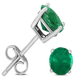                       CEYLONMINE- Certified Green Emerald stone Stud  Earrings Silver Plated For Girls & Women                                              