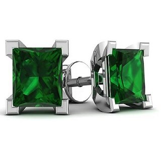                       CEYLONMINE- Green emerald stone earring with lab certificate designer silver plated panna earrings for women                                              