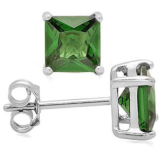                       CEYLONMINE - Natural Green emerald stud earrings silver plated earrings for girls                                              