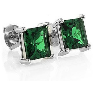                       CEYLONMINE- Original Green Emerald Stone Earrings Silver Plated Panna  Earrings For Women                                              