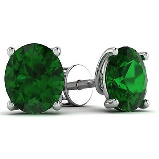                       CEYLONMINE- Original Green Emerald Stone Earrings Silver Plated Panna Earrings For Women                                              
