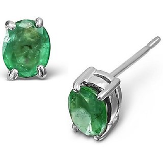 CEYLONMINE- Unheated Green Emerald Stone Stud Earrings Certified Stone Panna Silver Plated Earring For Women CEYLONMINE- Unheated Green Emerald Stone Stud Earrings Certified Stone Panna Silver Plated Earring For Women
