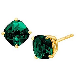                       CEYLONMINE - Natural Green Emerald Stone Stud Earring Gold plated earring for girls                                              