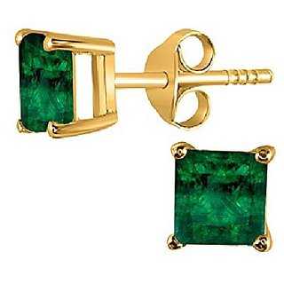 CEYLONMINE- Unheated Green Emerald Stone Stud Earrings Certified Stone Panna Gold Plated Earring For Women CEYLONMINE- Unheated Green Emerald Stone Stud Earrings Certified Stone Panna Gold Plated Earring For Women