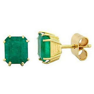                       CEYLONMINE - Natural Green emerald stud earrings gold plated earrings for girls                                              
