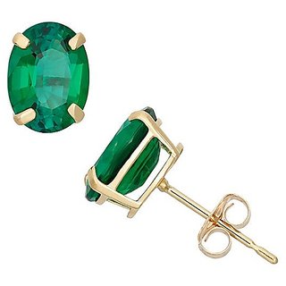CEYLONMINE- Unheated Green Emerald Stone Stud Earring Certified Stone Panna Gold Plated Earrings For Women CEYLONMINE- Unheated Green Emerald Stone Stud Earring Certified Stone Panna Gold Plated Earrings For Women