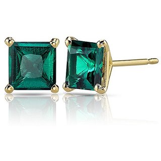                       CEYLONMINE- Unheated Green Emerald  Stone Stud Earrings Certified Stone Panna Gold Plated Earring For Women                                              