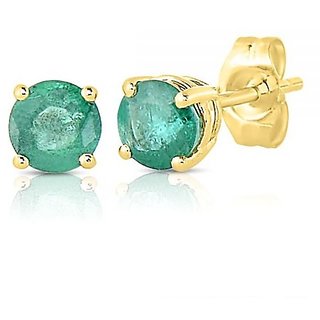                       CEYLONMINE- Unheated Green Emerald  Stone Stud Earrings Certified Stone Panna Gold Plated Earring For Women                                              