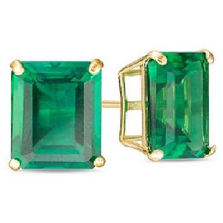                       CEYLONMINE - Natural Green Emerald Stone Stud Earring Gold plated earring for girls                                              