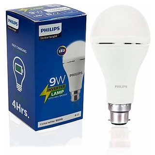                       Philips Inverter Bulb 9 Watt Rechargeable Emergency LED Bulb for Home, Cool Daylight, Base B22                                              