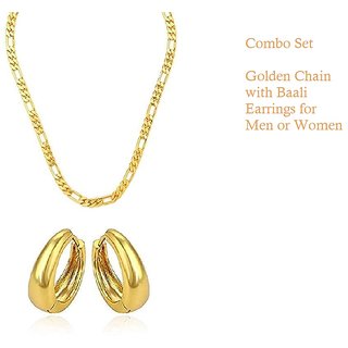 Golden Chain with Earrings Combo set for Men or Women Golden Chain with Earrings Combo set for Men or Women