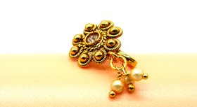 Copper white stone and Pearl flower design Nose Pin For Women