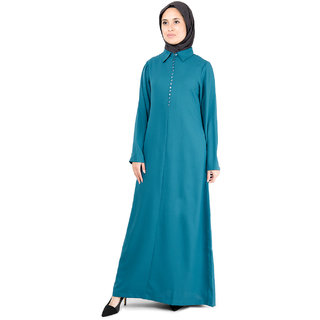                       SILK ROUTE London Deep Teal Fabric Button Abaya For Women Height 5'0 inch, Abaya Length 52 inch                                              