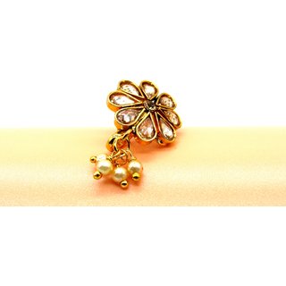 Copper White Stone Flower Design Nose Pin For Women