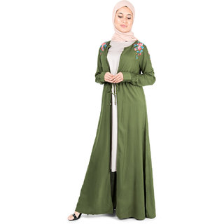 SILK ROUTE London Cypress Green Floral Embroidered Outerwear For Women Height 5'8 inch