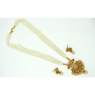 Antique Fancy Shape Pendant Pearl Mala Temple Necklace Set Antique Fancy Shape Pendant Pearl Mala Temple Necklace Set