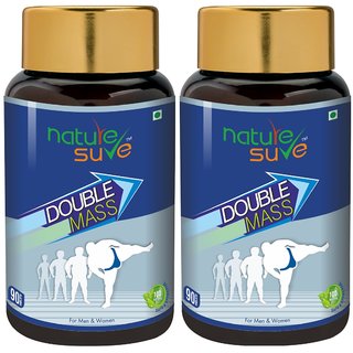 Nature Sure Double Mass Tablets For Weight Gain In Men  Women  2 Packs (90 Tablets each)