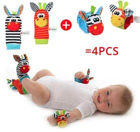 Urdhva Retail Soft Wrist and Sock Rattles Handbells Hand Foot Finders Socks Developmental Toys for Kids (4 Pcs Set)