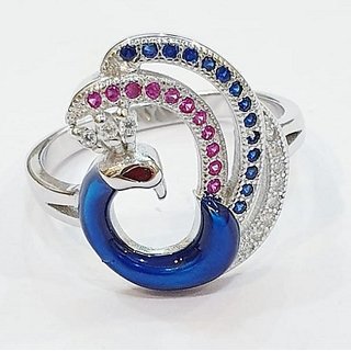                       CEYLONMINE- 92.5 Silver Peacock Designer Finger Ring For Women & Girls                                              