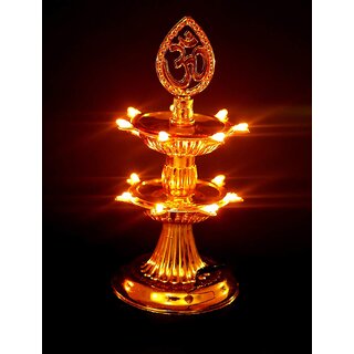                       HFK Electric Golden Diya Decorative for Diwali Puja. Double Layer set of 1 For Diwali                                              