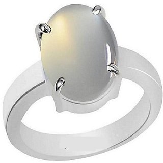                       Natural moonstone 6.25 ratti silver Plated Ring For Unisex BY CEYLONMINE                                              