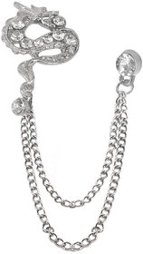 Men Style Unique Dragon Design Crystal Brooch Silver
