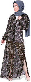 SILK ROUTE London V Neck Black Floral Sheer Outerwear Without Hijab For Women Height 5'8 inch