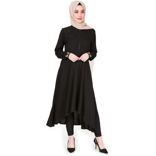                       SILK ROUTE London Gold Embroidery Black Midi Without Hijab For Women Height 5'8 inch                                              