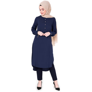                       SILK ROUTE London Mandarin Collar Side Slit Midi Without Hijab For Women Height 5'0 inch                                              