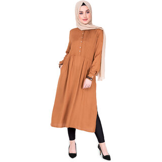                       SILK ROUTE London Sudan Brown Pin Tuck Midi Without Hijab For Women Height 5'0 inch                                              
