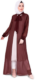SILK ROUTE London Maroon Gathered Neck Sheer Outerwear Without Hijab For Women Height 5'0 inch