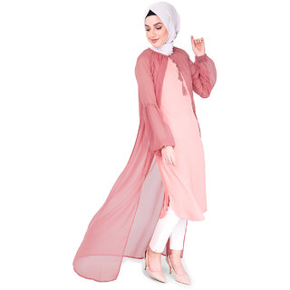                       SILK ROUTE London Pink Gathered Neck Sheer Outerwear Without Hijab For Women Height 5'0 inch                                              