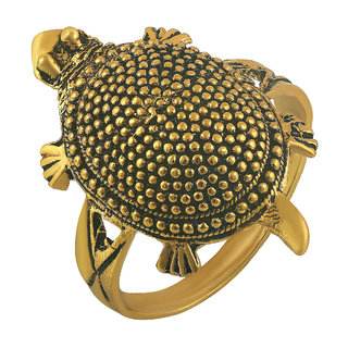 Memoir Gold Plated Brass Balck Dotted Back, Vaastu Fengshui Kachua Tortoise Fashion Finger Ring Good Luck Men Women
