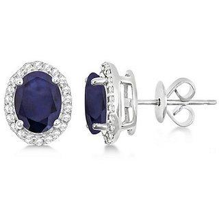                       Original Blue sapphire stone stud earrings certified  natural neelam designer silver earrings by CEYLONMINE                                              