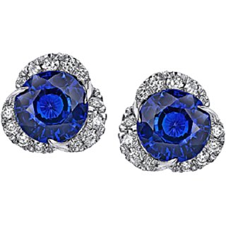                       Blue Sapphire/Neelam Stud Designer & Stylish Silver Earrings With IGL Lab Certificate By CEYLONMINE                                              