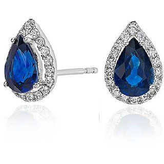                       Original Neelam Stud Earrings  Original Stone Blue Sapphire Silver Stud earrings For Women & Girls By CEYLONMINE                                              