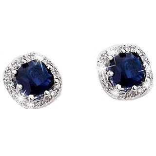                       CEYLONMINE- Blue sapphire stud silver earrings with lab certificate precious stone neelam earrings for girls & women                                              