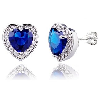                       Blue Sapphire Silver Earrings Original & Effective Stone Designer Stud Earrings for Women & Girls BY CEYLONMINE                                              