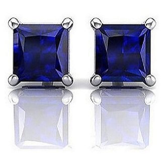                       Original Blue sapphire stone stud earrings certified & natural neelam designer silver earrings by CEYLONMINE                                              