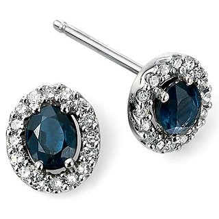                       CEYLONMINE- Blue sapphire stud silver earrings with lab certificate precious stone neelam earrings for girls & women                                              