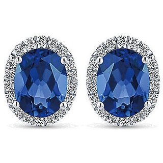                       Original Blue sapphire stone stud earrings certified  natural neelam designer silver earrings by CEYLONMINE                                              