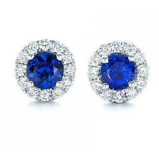                       CEYLONMINE- Blue sapphire stud silver earrings with lab certificate precious stone neelam earrings for girls  women                                              