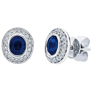                       Precious Stone Blue Sapphire Stud Silver Earrings Original & Certified Neelam Stone Earrings For Women & Girls By CEYLONMINE                                              